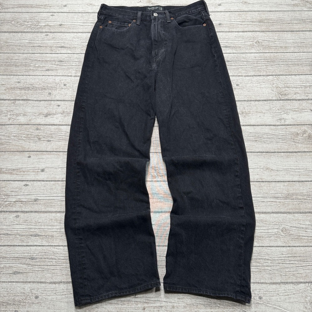 Abercrombie & Fitch Jeans Men's 32x32 Black Rigid Denim Baggy Wide Leg High Rise